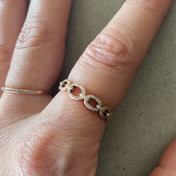 SOLID ROSE GOLD & pavè Diamonds ring diamond band chain link wedding 7 karat kt - Picture 3 of 10